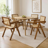 Levede 4x Walnut Wicker Armchair Dining Chair - Close-Up Angle