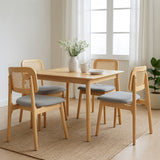 Levede Dining Chair Wood Rattan Armless Natural x4 - Close-Up Angle