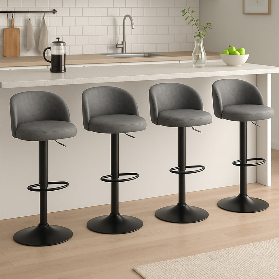 Levede 4x Bar Stool Swivel Gas Lift PU Leather Grey-2006732718938918919