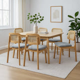 Levede Dining Chair Wood Rattan Armless Natural x6 - Close-Up Angle