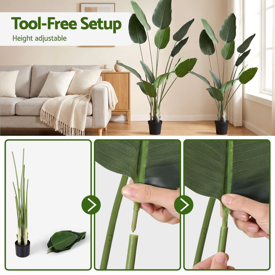 Artiss 150cm Artificial Bird of Paradise Plant Lifelike Textured Leaves Wipe-Clean Indoor Home Decor, image 4