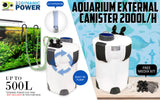 2000L/H UV Light Aquarium Canister Filter + Media Kit - Front View