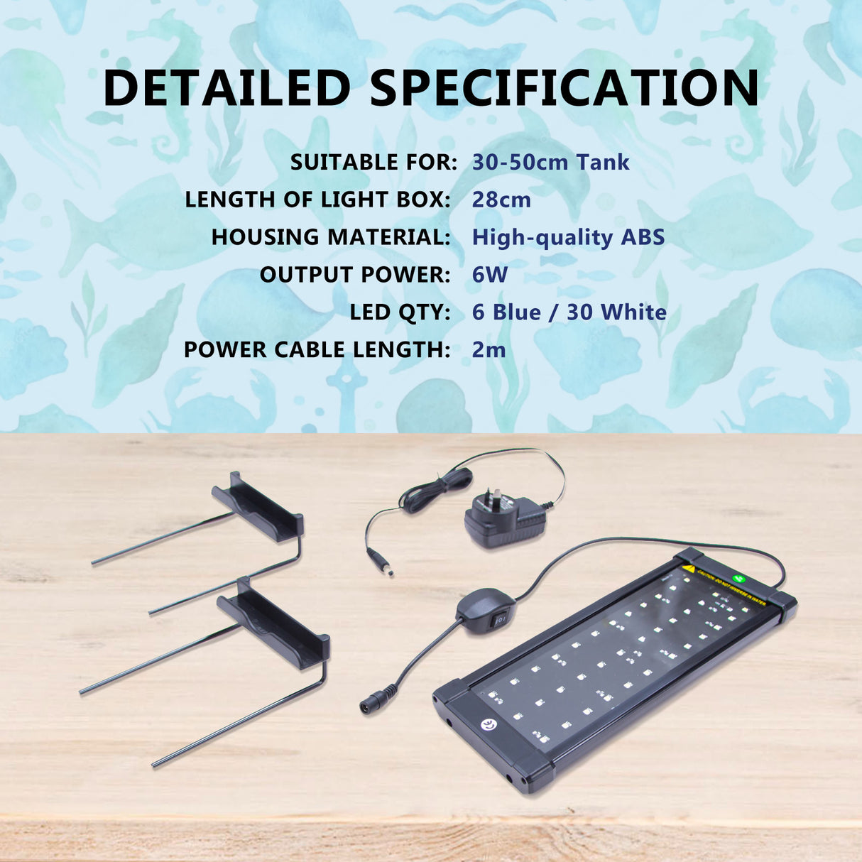 2X Aquarium Blue White LED - 6W 30-50cm