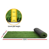 Prime Turf Artificial Grass 2mx10m 10mm Synthetic Fake Lawn Turf Plant Plastic Olive - Front View