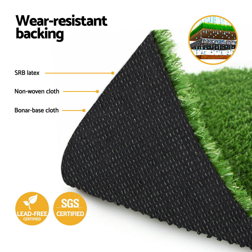 Prime Turf Artificial Grass Turf Rug Fake Grass 2 Rolls 15mm Height 50cm x 2m Indoor Outdoor Synthetic Grass Mat Carpet with Drainage Holes Plastic