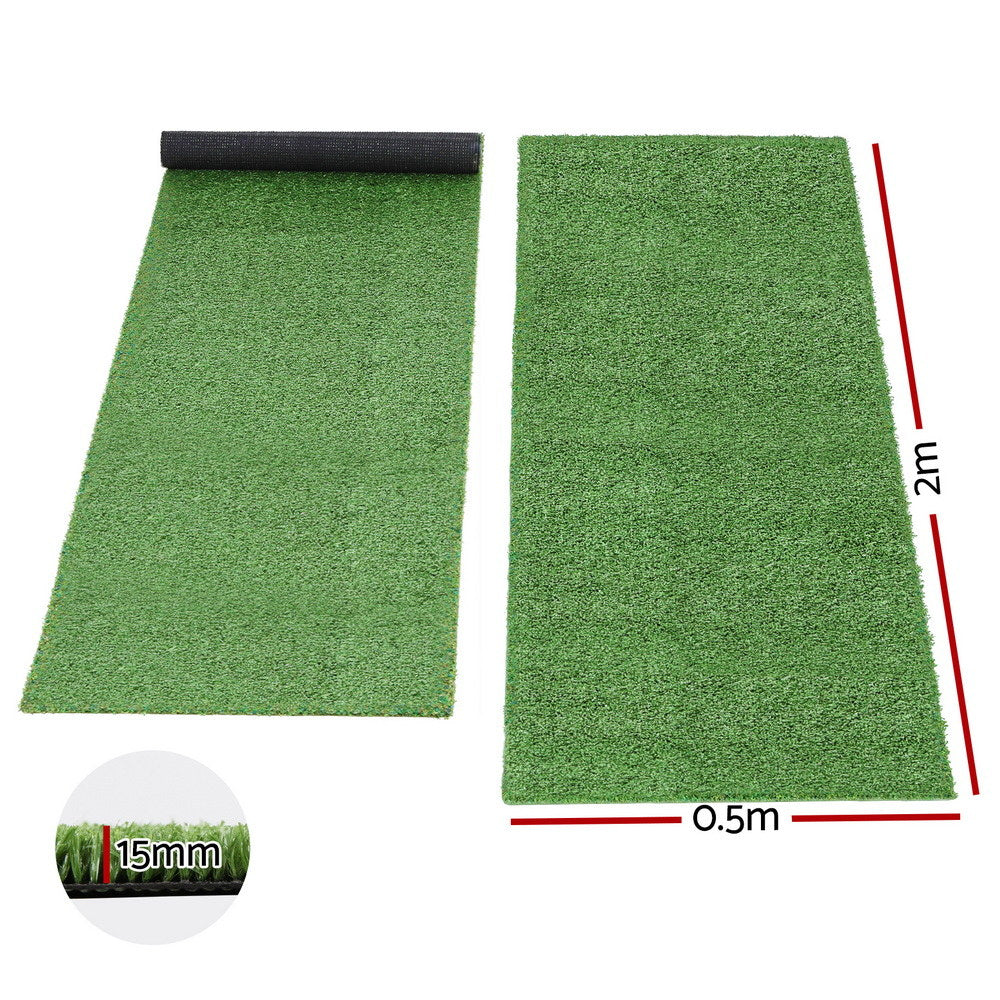 Prime Turf Artificial Grass Turf Rug Fake Grass 2 Rolls 15mm Height 50cm x 2m Indoor Outdoor Synthetic Grass Mat Carpet with Drainage Holes Plastic