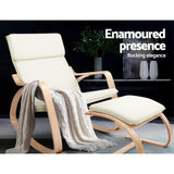 Artiss Rocking Armchair Footstool Bentwood Beige - Side View