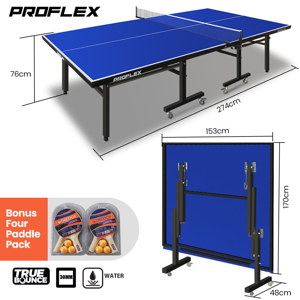 PROFLEX Table Tennis Table, with 4 Player Ping Pong Paddle and Pingpong Ball Pack