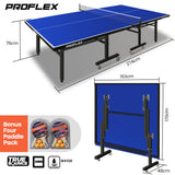 PROFLEX Table Tennis Table, with 4 Player Ping Pong Paddle and Pingpong Ball Pack