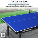 PROFLEX Premium Outdoor Table Tennis Table, with 4 Player Ping Pong Paddle and Pingpong Ball Pack - Front View