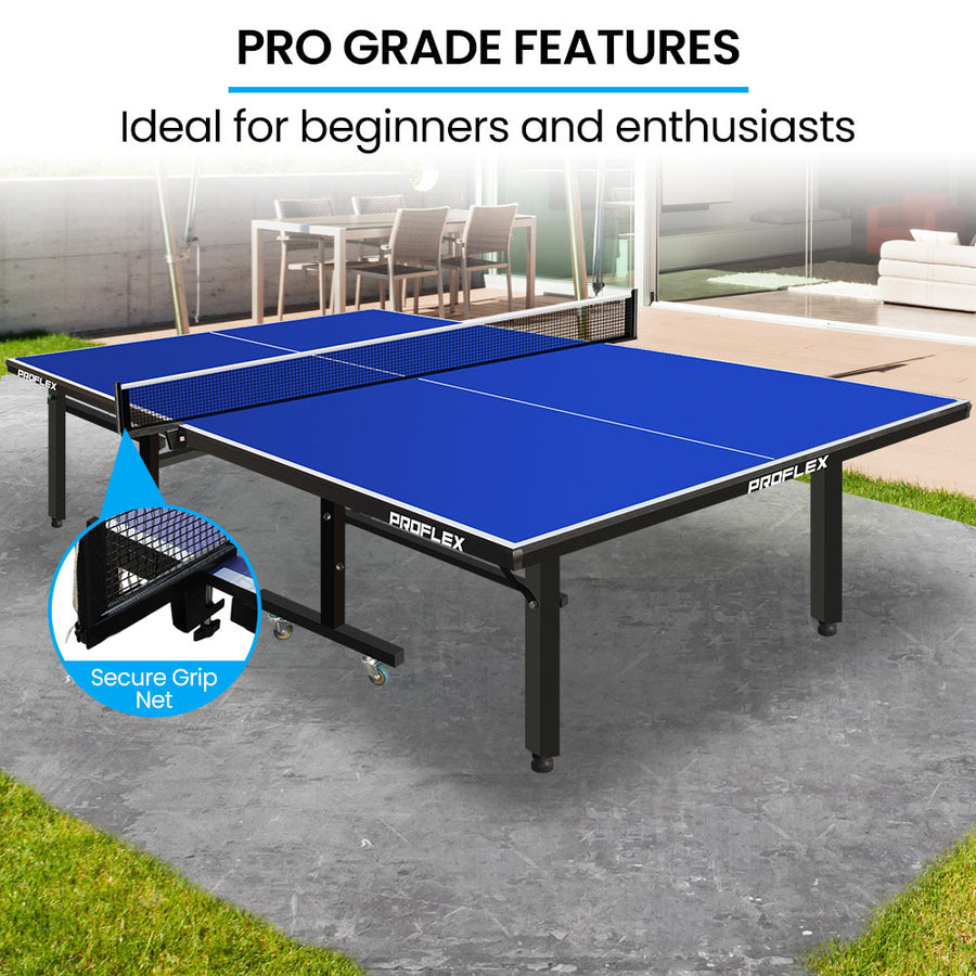 PROFLEX Premium Outdoor Table Tennis Table, with 4 Player Ping Pong Paddle and Pingpong Ball Pack