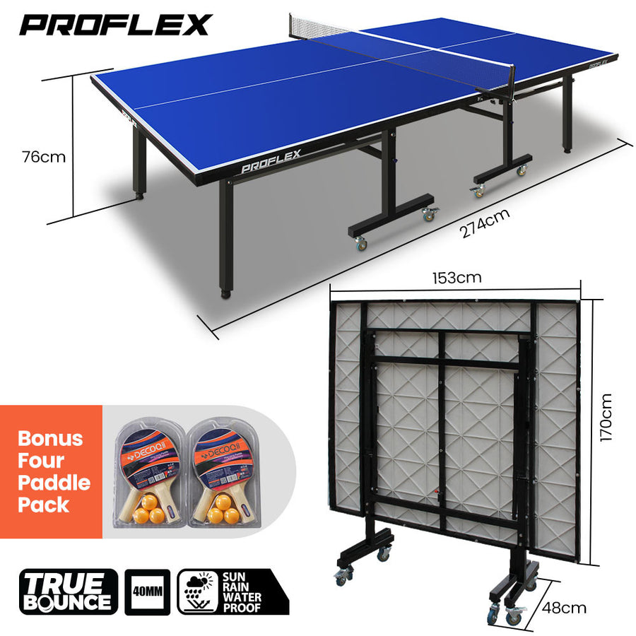 PROFLEX Premium Outdoor Table Tennis Table, with 4 Player Ping Pong Paddle and Pingpong Ball Pack
