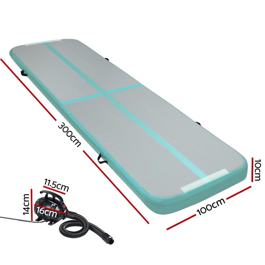 Everfit GoFun 3X1M Inflatable Air Track Mat with Pump Tumbling Gymnastics Green, image 2