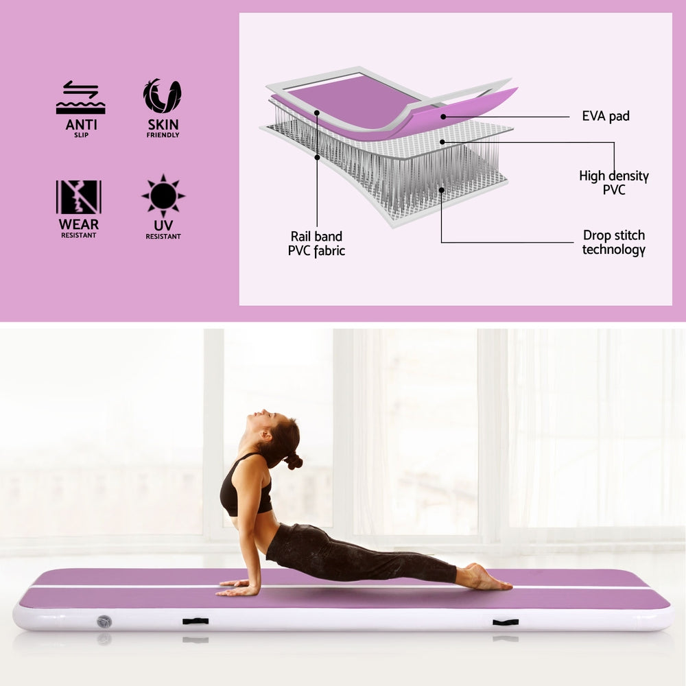 Everfit 3M Air Track Gymnastics Tumbling Exercise Yoga Mat W/ Pump Inflatable Purple