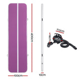 Everfit 4M Air Track Gymnastics Tumbling Exercise Yoga Mat W/ Pump Inflatable Purple - Front View