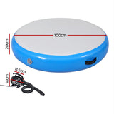 Everfit 1m Air Track Spot Inflatable Gymnastics Tumbling Mat Round W/ Pump Blue - Front View