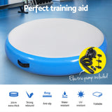 Everfit 1m Air Track Spot Inflatable Gymnastics Tumbling Mat Round W/ Pump Blue - Top-Down View
