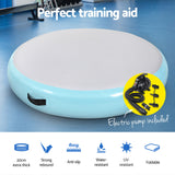 Everfit 1m Air Track Spot Inflatable Gymnastics Tumbling Mat Round W/ Pump Green - Top-Down View