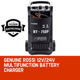 ROSSI 750 Amp Car Battery Charger, 12v/24v Jump Starter, for ATV Boat Truck Tractor, 15A Plug - Front View