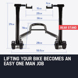 T-REX Motorcycle Stands Front & Rear Heavy-Duty Motorbike Lift Paddock Steel - Rear View