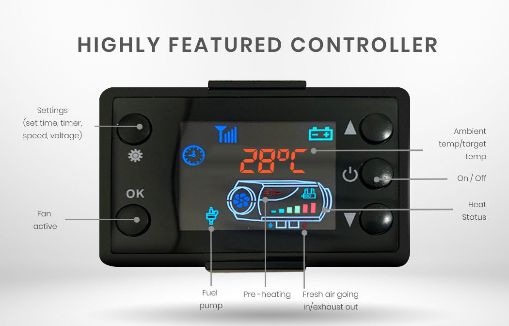 THERMOMATE 12V 5kW All-In-One Diesel Air Heater for Caravan Camper Trailer Van Motorhome RV, Black