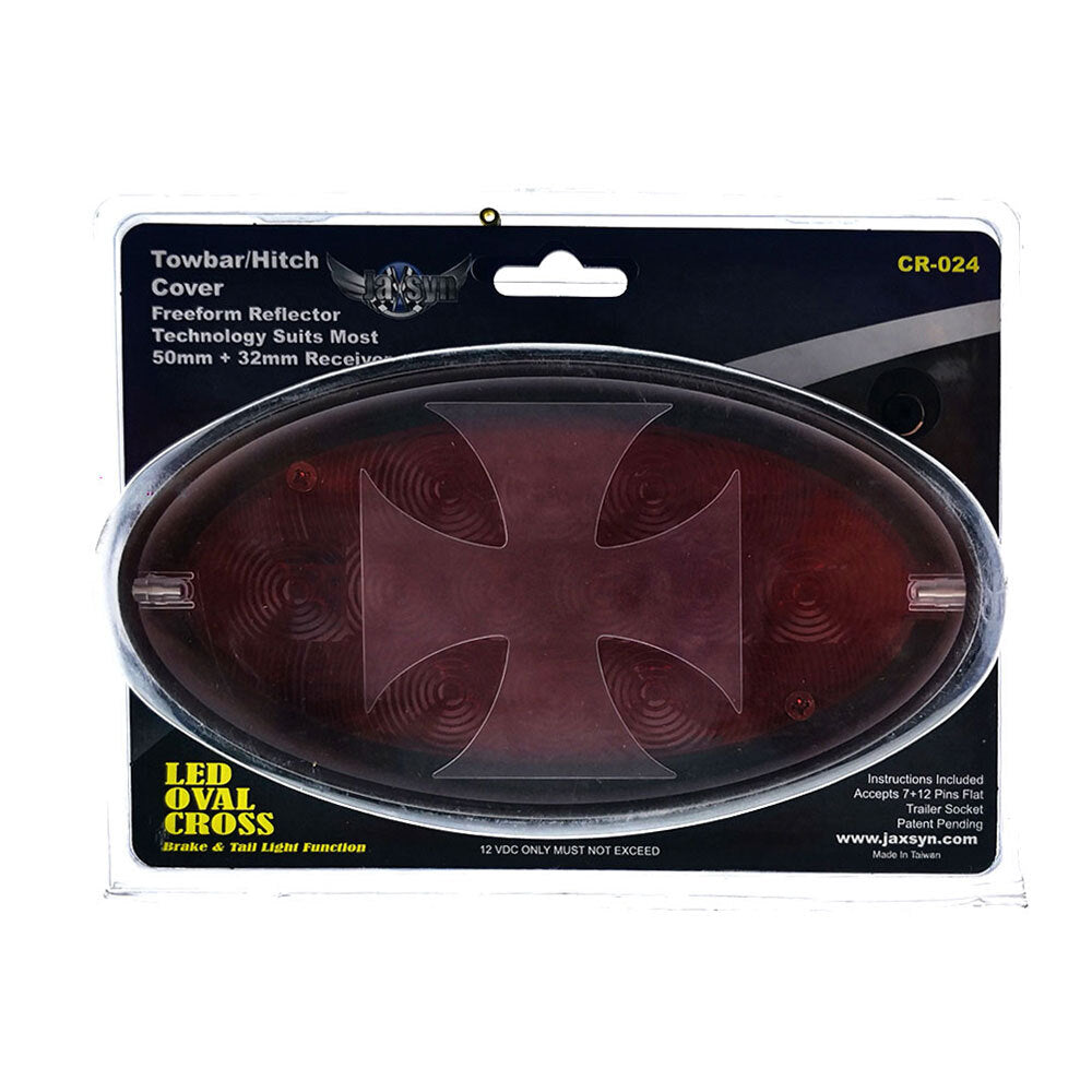 Novelty Tow-bar / Trailer Hitch Cover - Red Oval Brakelight Iron Cross