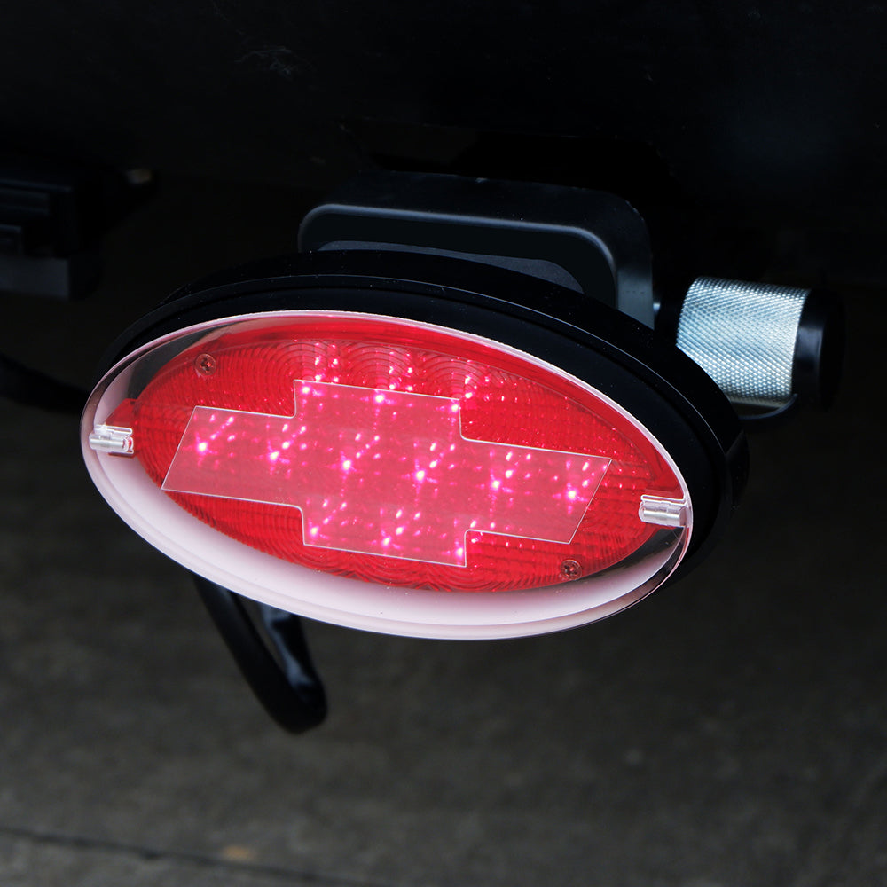 Novelty Tow-bar / Trailer Hitch Cover - Red Oval Brake Light Chevvy logo