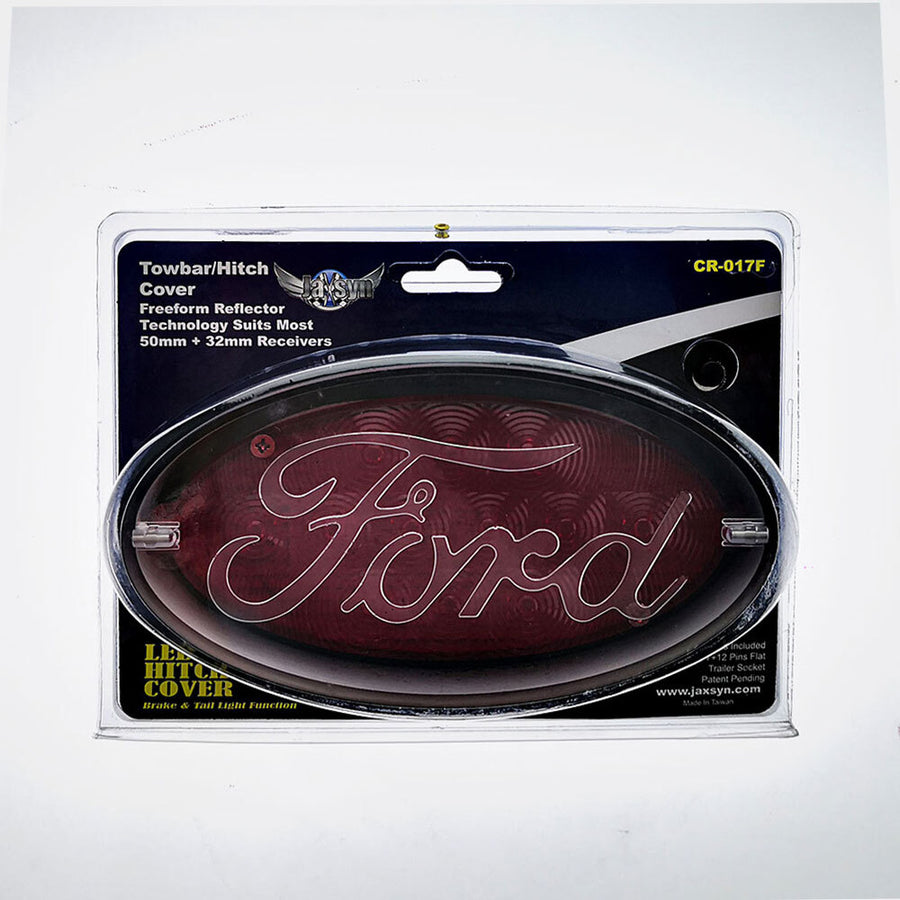 JAXSYN Novelty Tow-bar / Trailer Hitch Cover - Red Oval Ford logo Brake light
