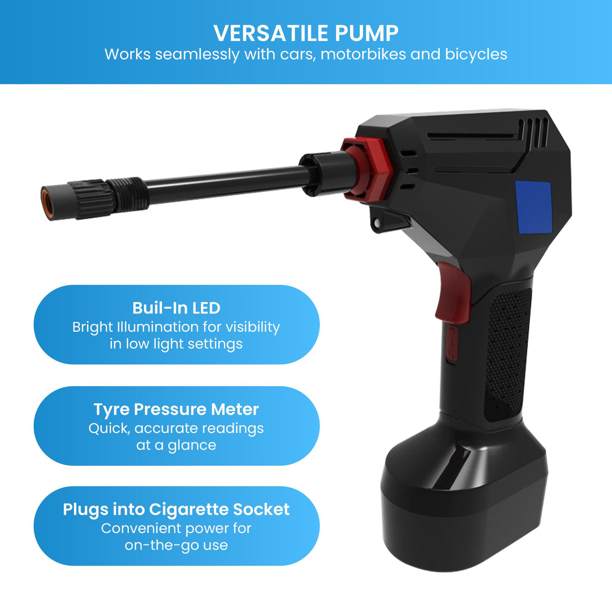 Maxim ATP Tyre Air Pump with LED Light For Cars, Motorbikes and Bicycles