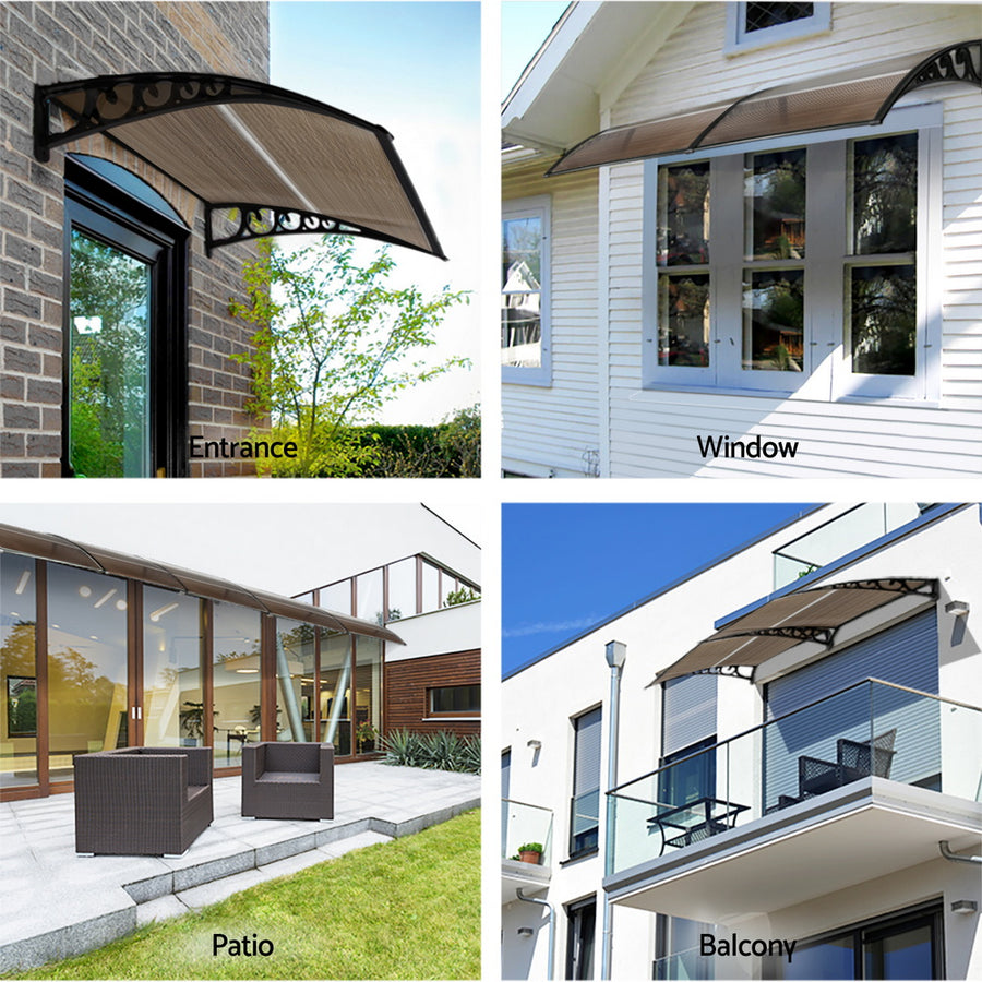Instahut Window Door Awning 0.8mx1m Brown