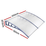 Instahut Window Door Awning Canopy 1.5mx2m Transparent Sheet Grey Plastic Frame - Front View