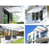 Instahut Window Door Awning Canopy 1.5mx2m Transparent Sheet Grey Plastic Frame - Side View