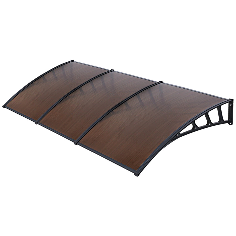 Instahut brown door and window awning canopy with black brackets, image 7