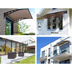Instahut brown door and window awning canopy with black brackets, aluminium support bars