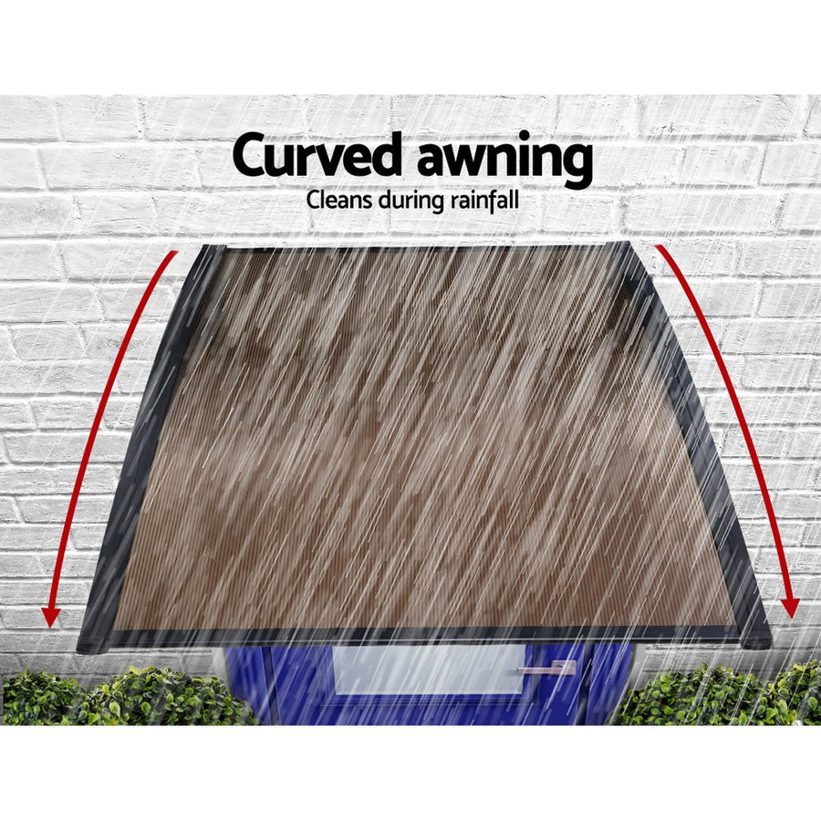 Instahut brown door and window awning canopy with black brackets, image 5