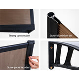 Instahut Window Door Awning Canopy 1.5mx3m Brown Sheet Black Plastic Frame - 45-Degree Angle