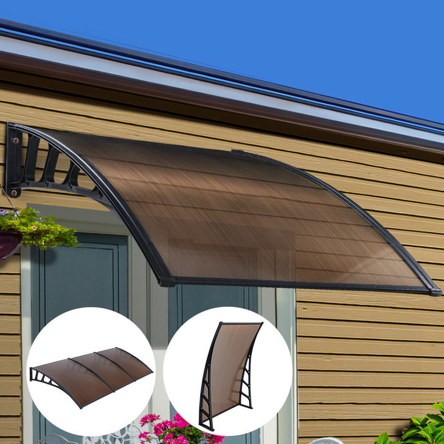 Instahut brown door and window awning canopy with black brackets