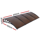 Instahut Window Door Awning Canopy 1.5mx4m Brown Sheet Black Plastic Frame - Front View