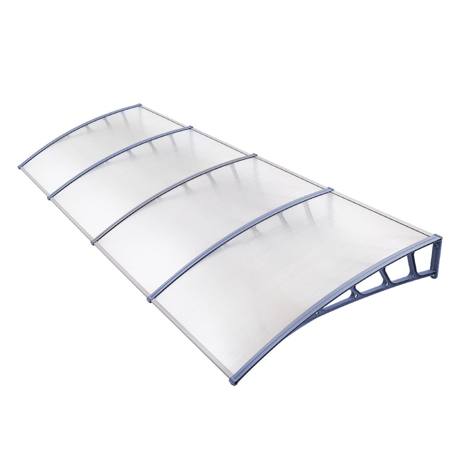 Instahut Window Door Awning Canopy 1.5mx4m Transparent Sheet Grey Plastic Frame, image 7