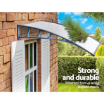 Instahut Window Door Awning Canopy 1.5mx4m Transparent Sheet Grey Plastic Frame, image 4