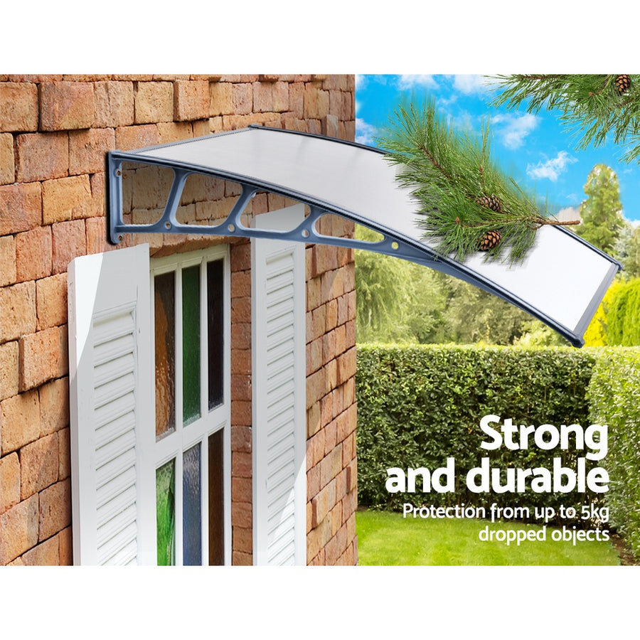 Instahut Window Door Awning Canopy 1.5mx4m Transparent Sheet Grey Plastic Frame, image 4