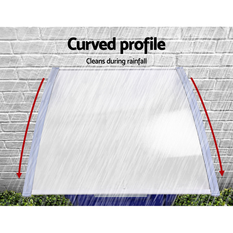Instahut Window Door Awning Canopy 1.5mx4m Transparent Sheet Grey Plastic Frame, image 5