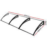 Instahut Window Door Awning Canopy 1mx3m Transparent Solid Sheet Plastic Frame - Front View
