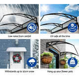 Instahut Window Door Awning Canopy 1mx3m Transparent Solid Sheet Plastic Frame - Rear View