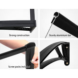 Instahut Window Door Awning Canopy 1mx3m Transparent Solid Sheet Plastic Frame - Close-Up Angle