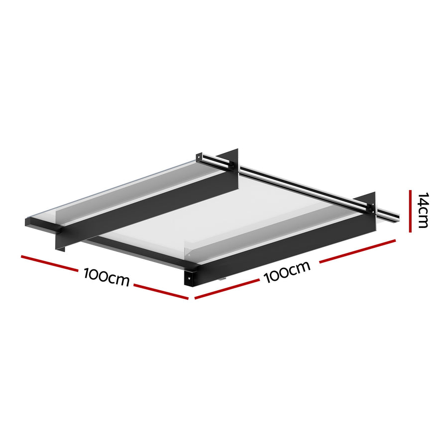 Instahut Window Door Awning Canopy 1mx1m Flat Transparent Sheet Metal Frame, image 2