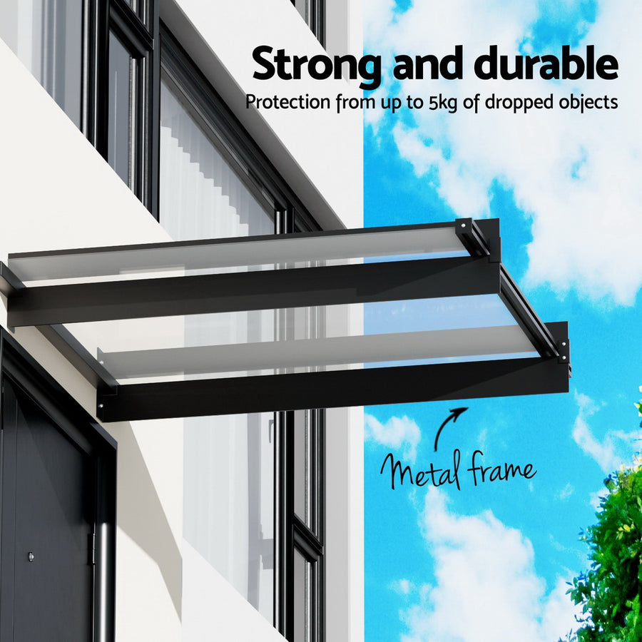 Instahut Window Door Awning Canopy 1mx1m Flat Transparent Sheet Metal Frame, image 4