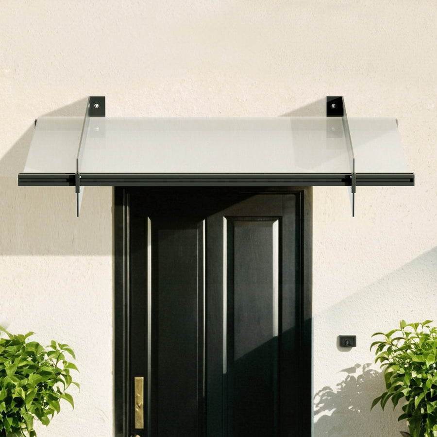 Instahut Window Door Awning Canopy 1mx1m Flat Transparent Sheet Metal Frame, image 5