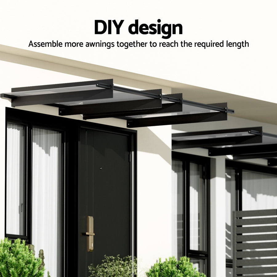 Instahut Window Door Awning Canopy 1mx1m Flat Transparent Sheet Metal Frame, image 6