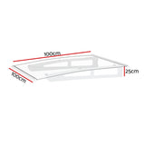 Instahut Window Door Awning Canopy 1mx1m Transparent Solid Sheet Aluminum Frame - Front View